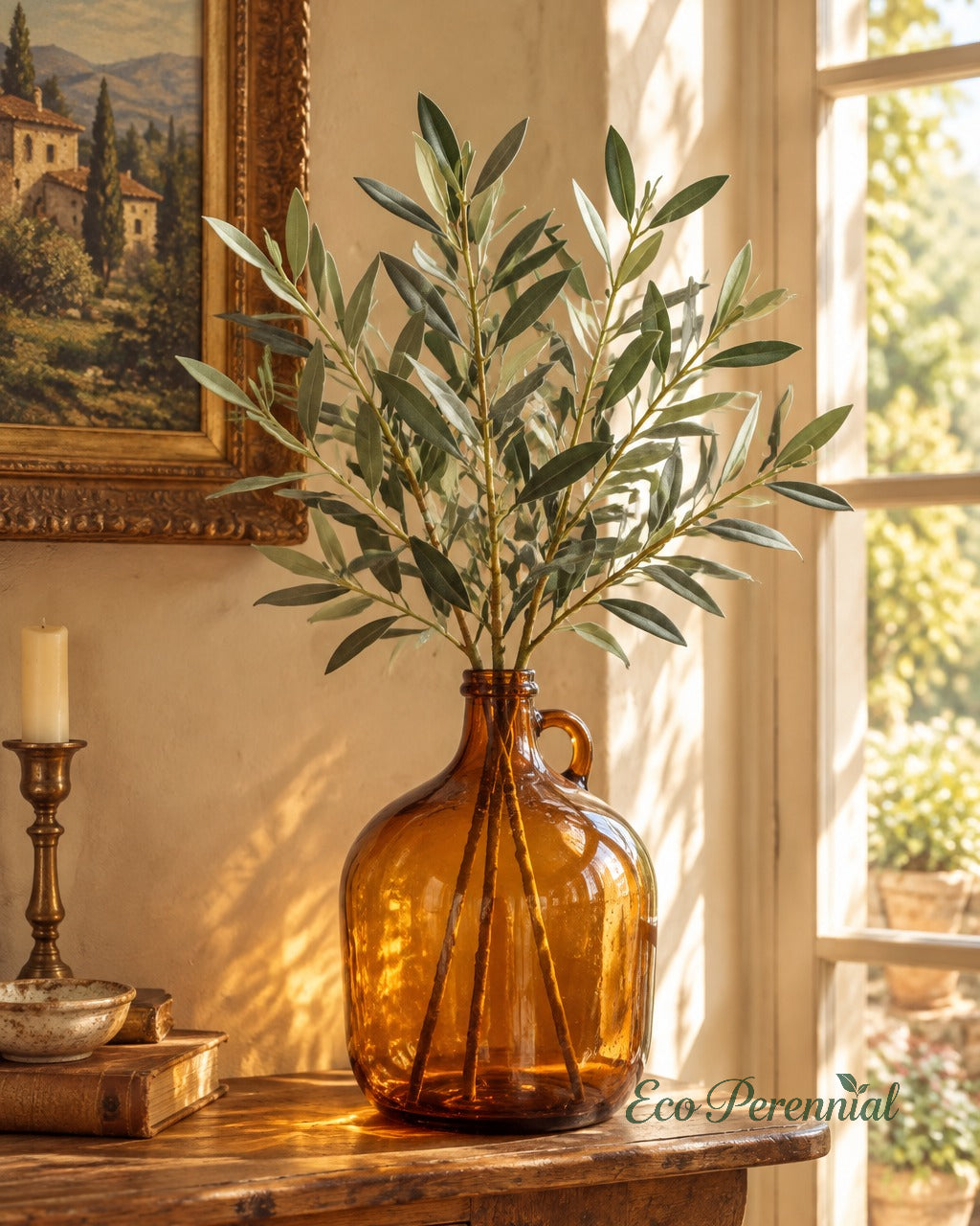 Flocked Faux Olive Branches Without Fruit | 18.5", 38" & 40" | Artificial Greenery | Eco Perennial