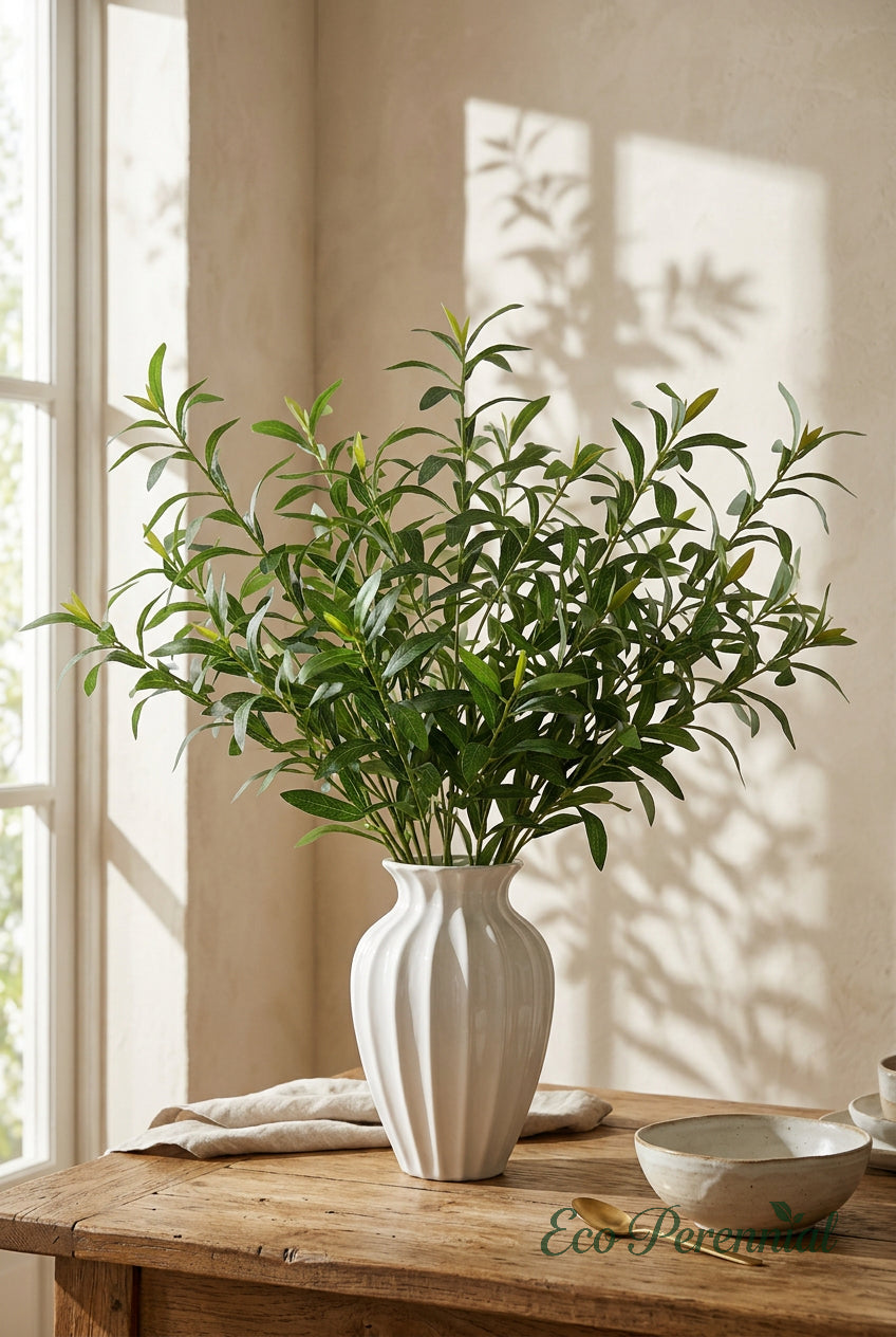 Realistic Faux Olive Branches | Seamless, Shed-Resistant Stems | 18.9" & 23.6" | Artificial Greenery | Eco Perennial