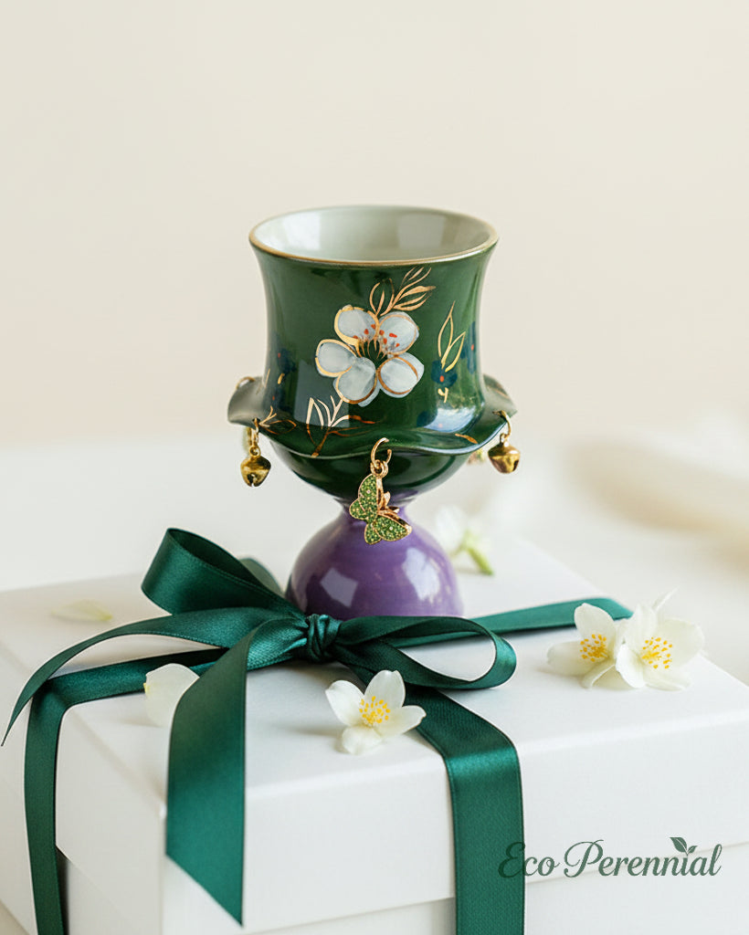Hand-painted jasmine ceramic teacup gift presentation for tea lovers — Eco Perennial