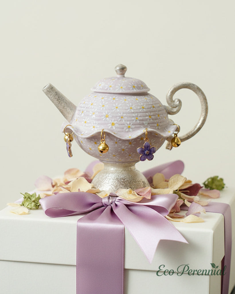 Hand-painted lavender ceramic teapot gift presentation for tea lovers — Eco Perennial