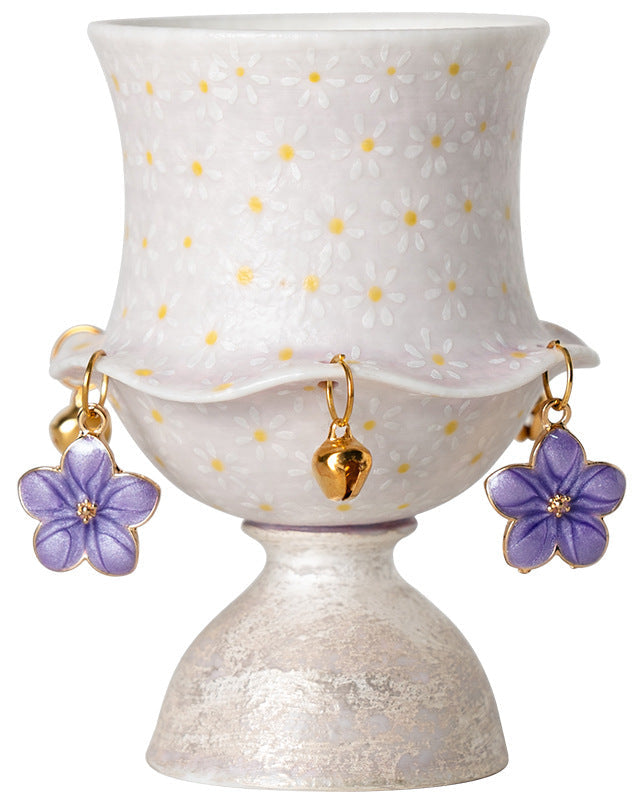 Hand-painted lavender daisy artisan ceramic teacup whimsical home decor — Eco Perennial