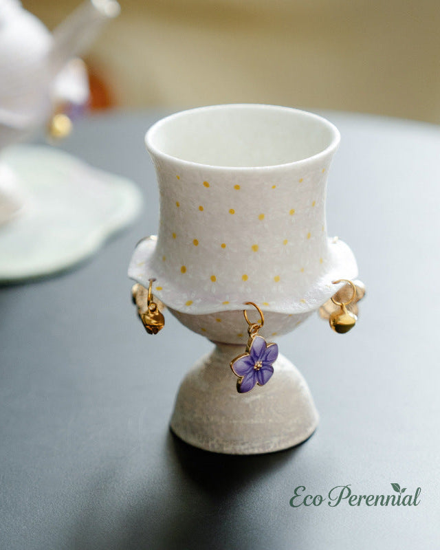 Hand-painted lavender daisy motif on artisan ceramic gongfu teacup — Eco Perennial