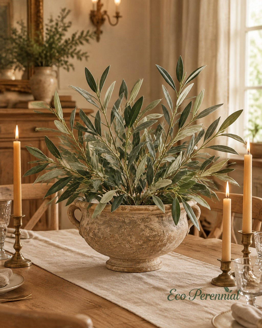 Flocked Faux Olive Branches Without Fruit | 18.5", 38" & 40" | Artificial Greenery | Eco Perennial