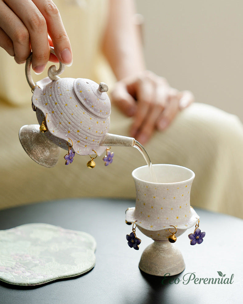 Lavender ceramic gongfu teapot with built-in honeycomb strainer — Eco Perennial