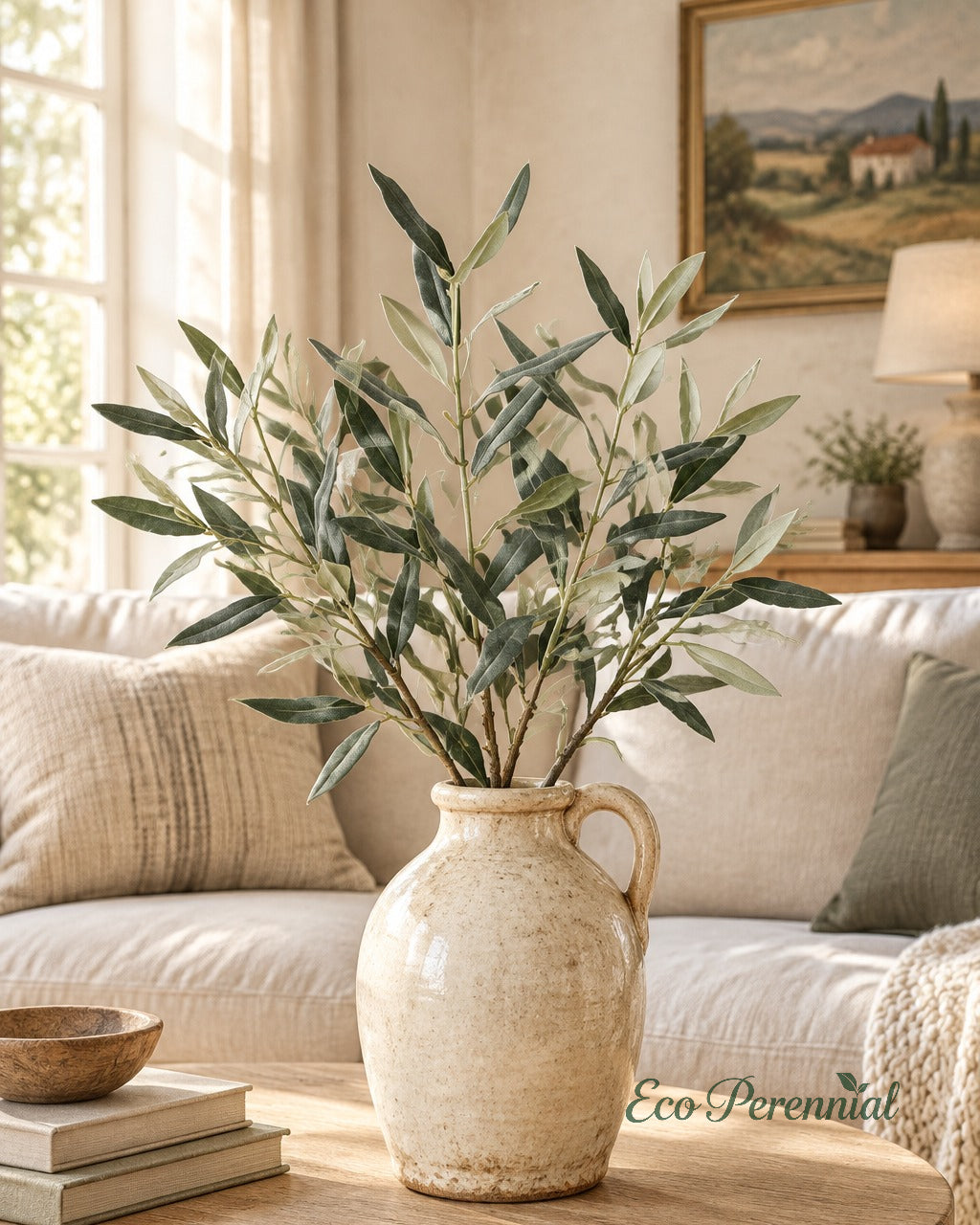 Flocked Faux Olive Branches Without Fruit | 18.5", 38" & 40" | Artificial Greenery | Eco Perennial