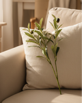 Medium faux olive branches styled on linen pillow by Eco Perennial