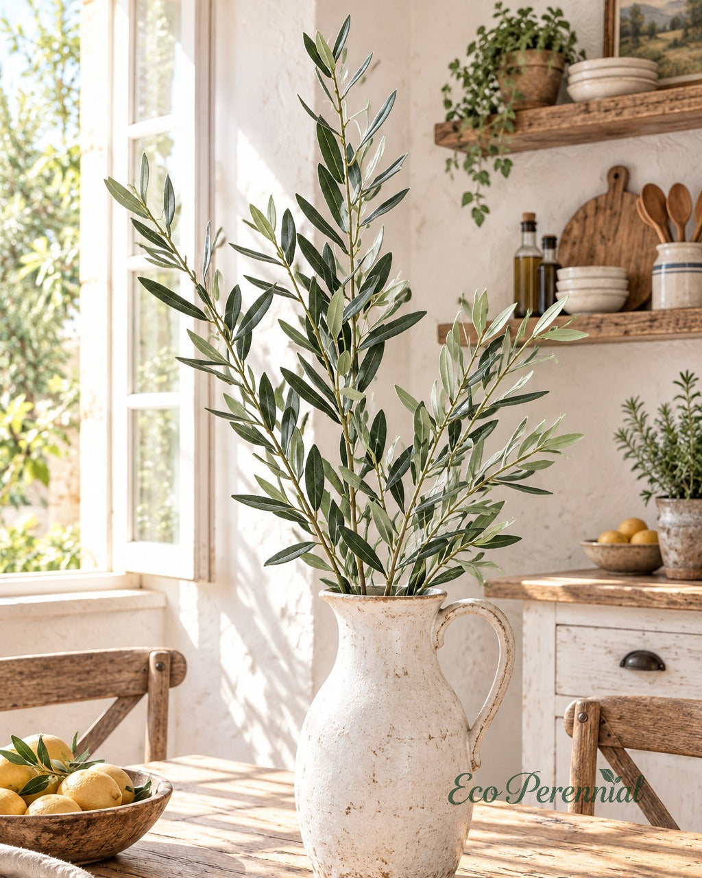 Flocked Faux Olive Branches Without Fruit | 18.5", 38" & 40" | Artificial Greenery | Eco Perennial