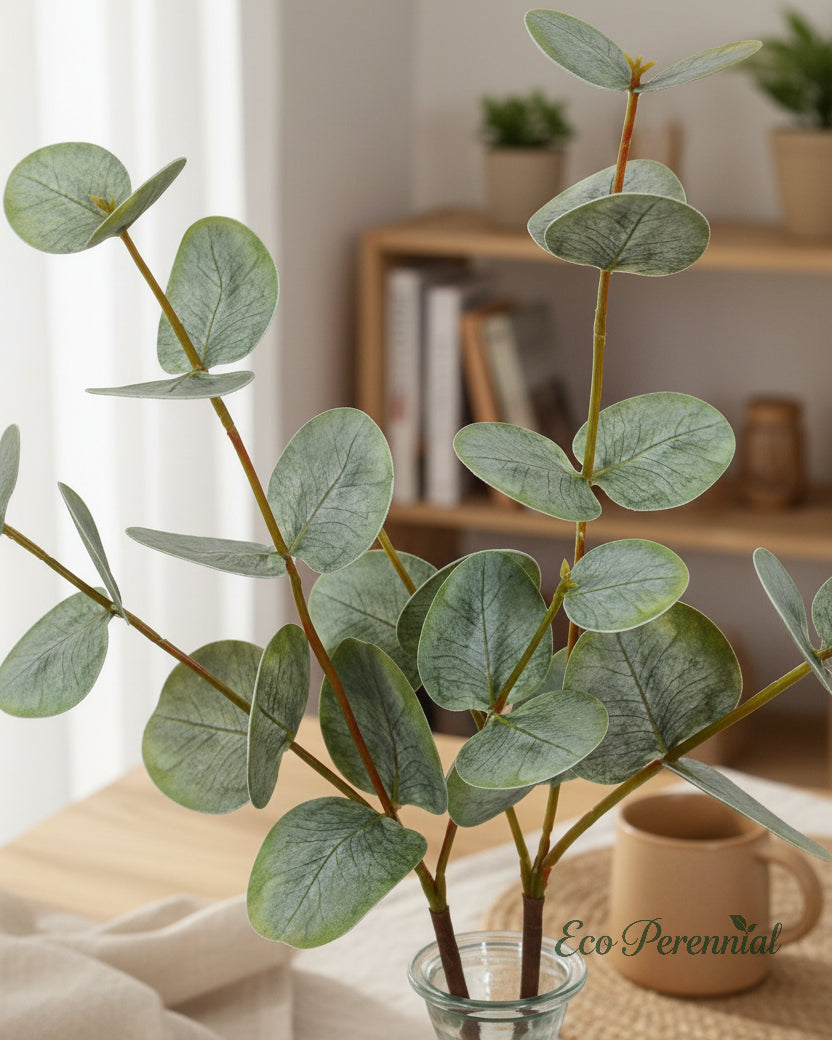 Multiple faux eucalyptus branches layered for volume - Eco Perennial