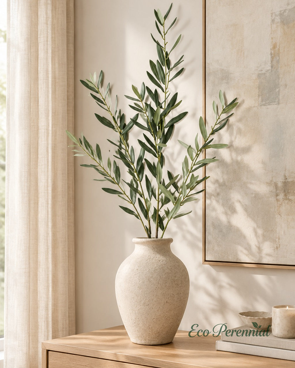 Flocked Faux Olive Branches Without Fruit | 18.5", 38" & 40" | Artificial Greenery | Eco Perennial