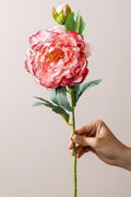 French Burnt-Edge Peony Faux Flower Stem | Realistic Silk Artificial Peony | Eco Perennial Coral Red | Artificial Flower Stem | Eco Perennial