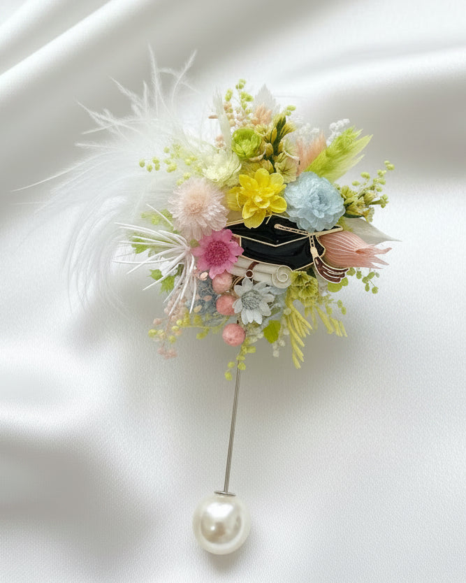 Handcrafted Preserved Flower Corsage Brooch | Wedding & Graduation Floral Pin | Realistic Faux Silk Flowers for Home Decor - Eco Perennial