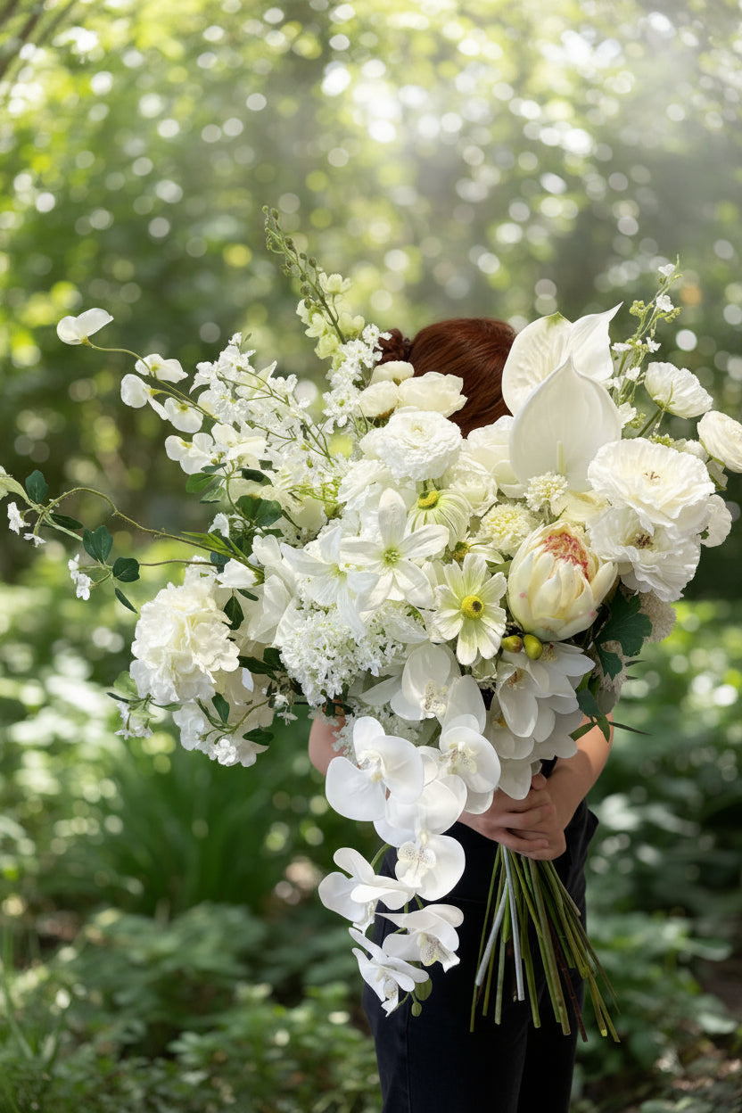White Elegance Faux Flower Bouquet | Ivory, Cream & White Blooms | Eco Perennial Ivory White | Artificial Flower Bouquet | Eco Perennial