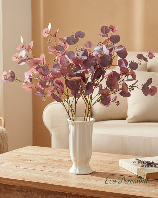 Pair of dusty purple artificial seeded eucalyptus stems - Eco Perennial