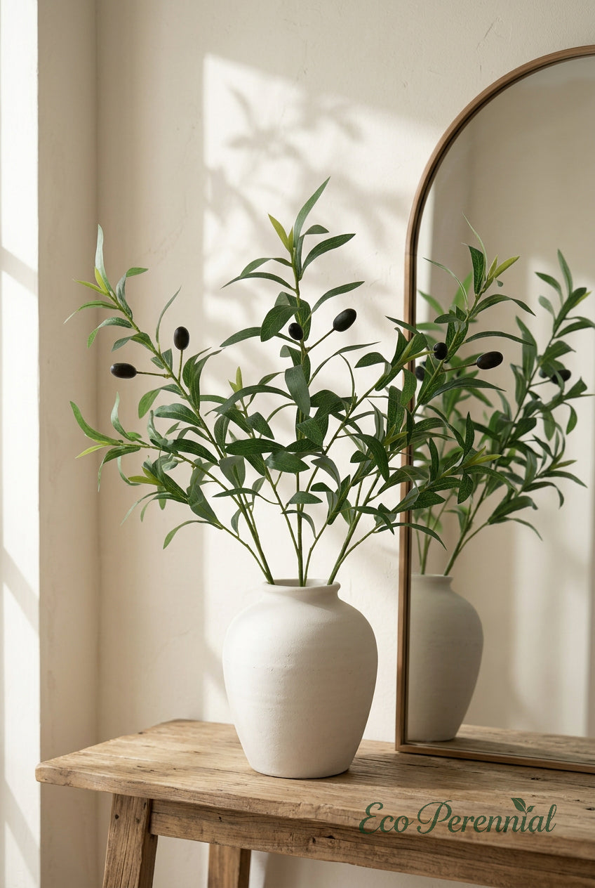 Realistic Faux Olive Branches | Seamless, Shed-Resistant Stems | 18.9" & 23.6" | Artificial Greenery | Eco Perennial
