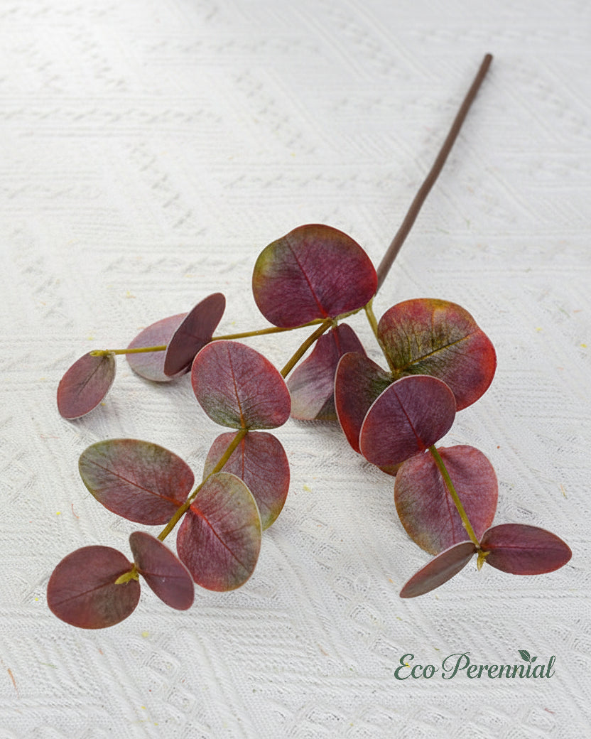Realistic artificial eucalyptus stem showing leaf details - Eco Perennial