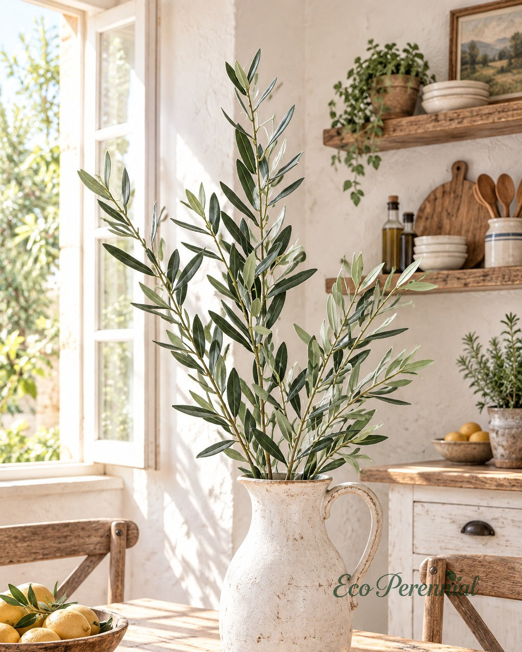 Flocked Faux Olive Branches Without Fruit | 18.5", 38" & 40" | Artificial Greenery | Eco Perennial