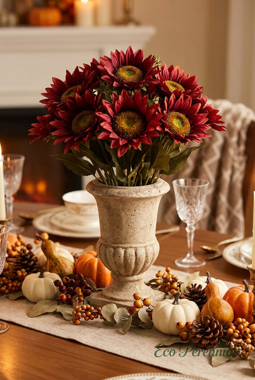 "The Golden Hour" | 13-Head Real Touch Sunflower Bunch - Faux Sunflower Stem | Artificial Floral Arrangement | Eco Perennial