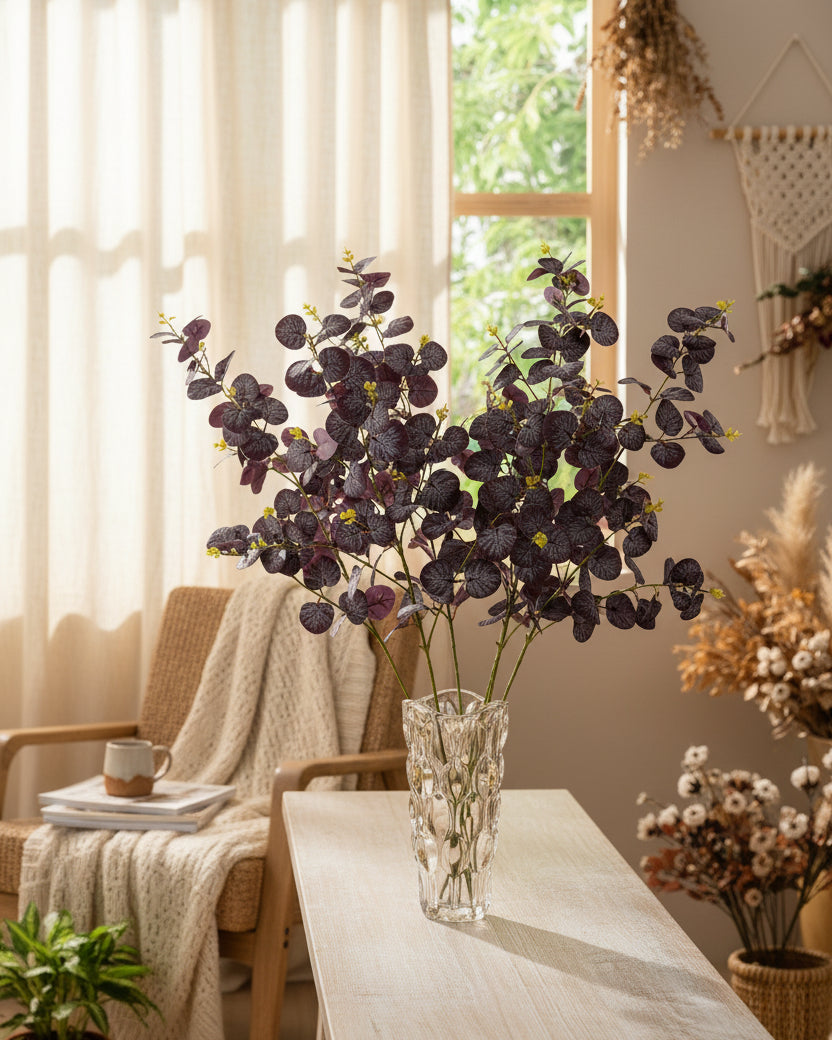 Rust brown 35.4 inches artificial eucalyptus branches product view - Eco Perennial