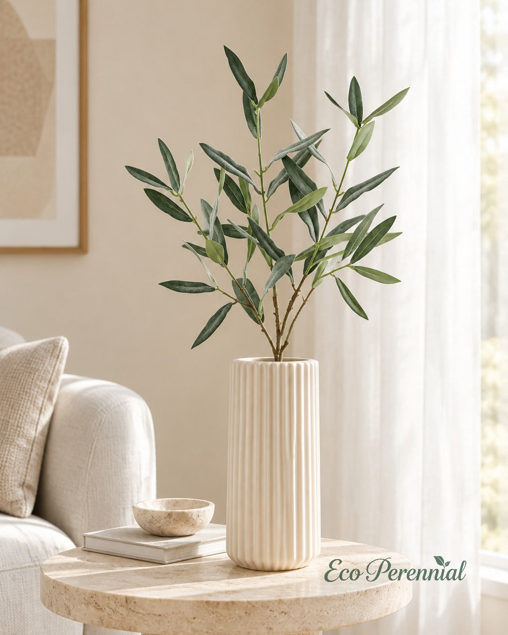 Flocked Faux Olive Branches Without Fruit | 18.5", 38" & 40" | Artificial Greenery | Eco Perennial