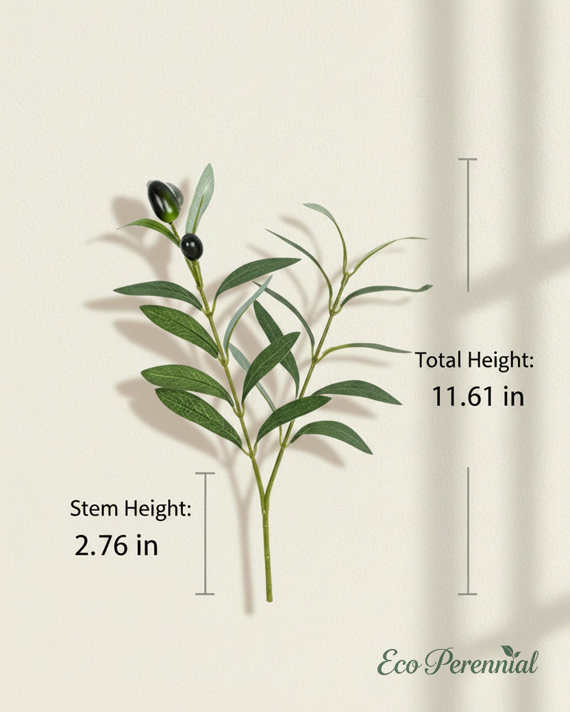 Short artificial olive stems against neutral textured background by Eco Perennial