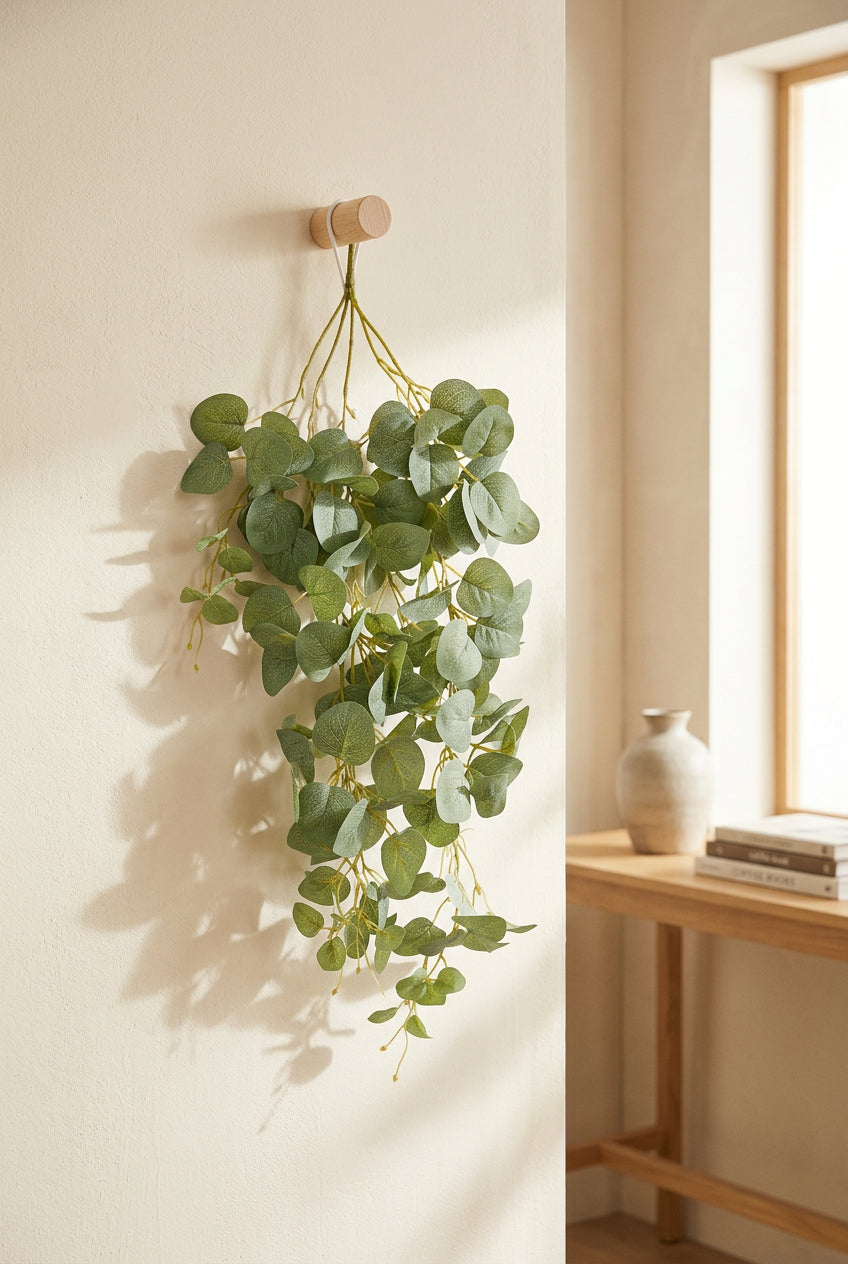 30" Trailing Coin Leaf Eucalyptus Vines | Hanging Faux Greenery Stems Frosted Sage | Artificial Greenery | Eco Perennial