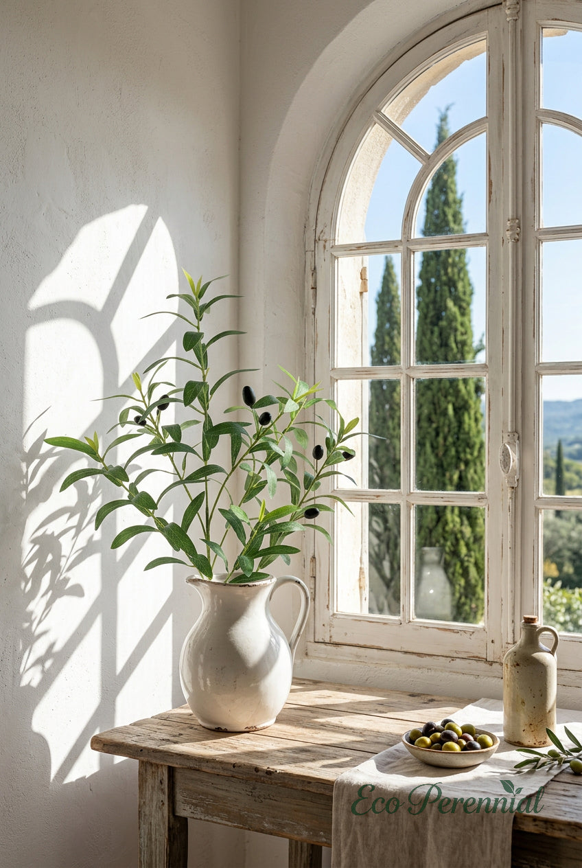 Realistic Faux Olive Branches | Seamless, Shed-Resistant Stems | 18.9" & 23.6" | Artificial Greenery | Eco Perennial