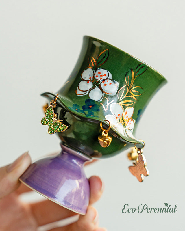Smooth rounded rim on hand-painted jasmine ceramic teacup — Eco Perennial