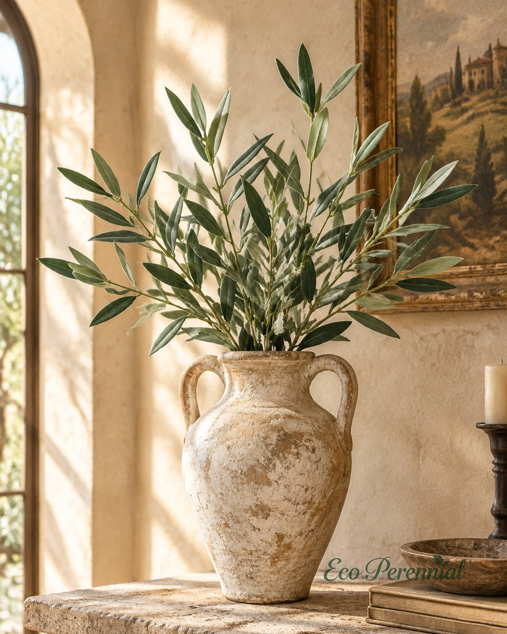 Flocked Faux Olive Branches Without Fruit | 18.5", 38" & 40" | Artificial Greenery | Eco Perennial