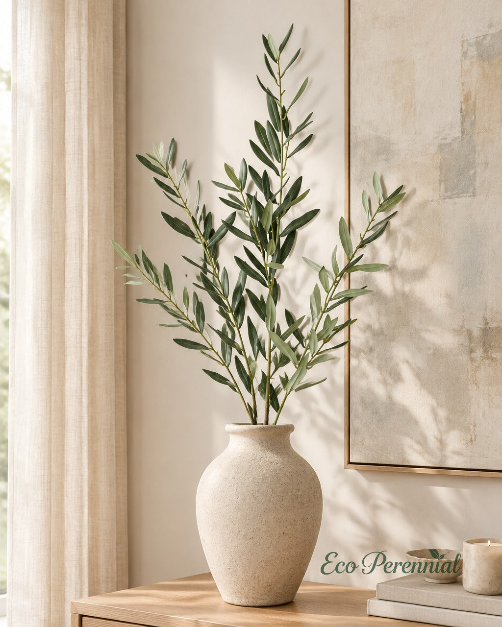 Flocked Faux Olive Branches Without Fruit | 18.5", 38" & 40" | Artificial Greenery | Eco Perennial