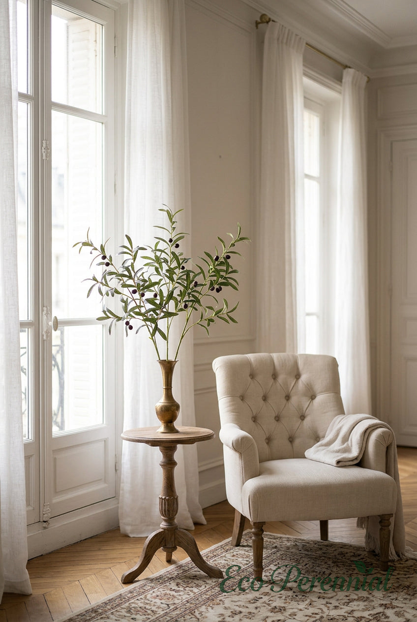 37" Faux Olive Branches | 6-Fork Mediterranean Stems | Artificial Greenery | Eco Perennial