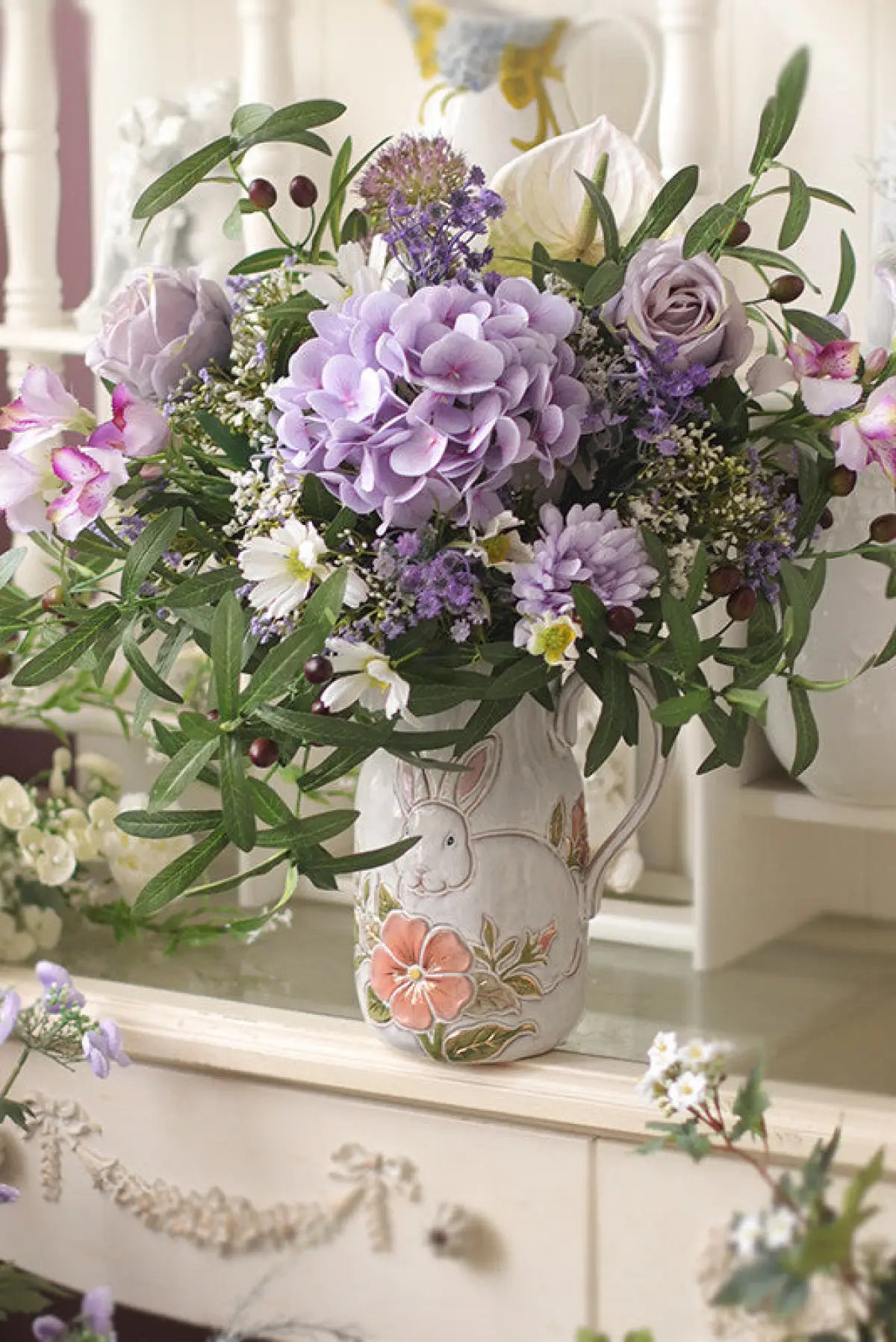 "Amethyst Dream" | Serene Lavender French Bouquet "Amethyst Dream" French Style Silk Bouquet Only | Realistic Faux Silk Flowers for Home Decor - Eco Perennial
