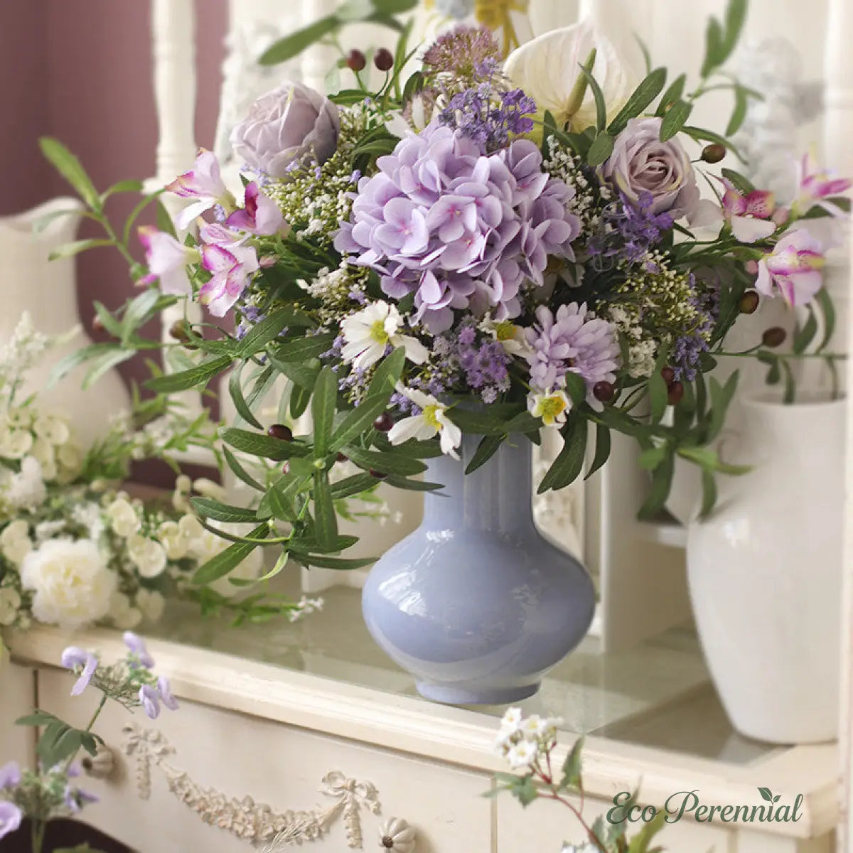 "Amethyst Dream" | Serene Lavender French Bouquet | Realistic Faux Silk Flowers for Home Decor - Eco Perennial