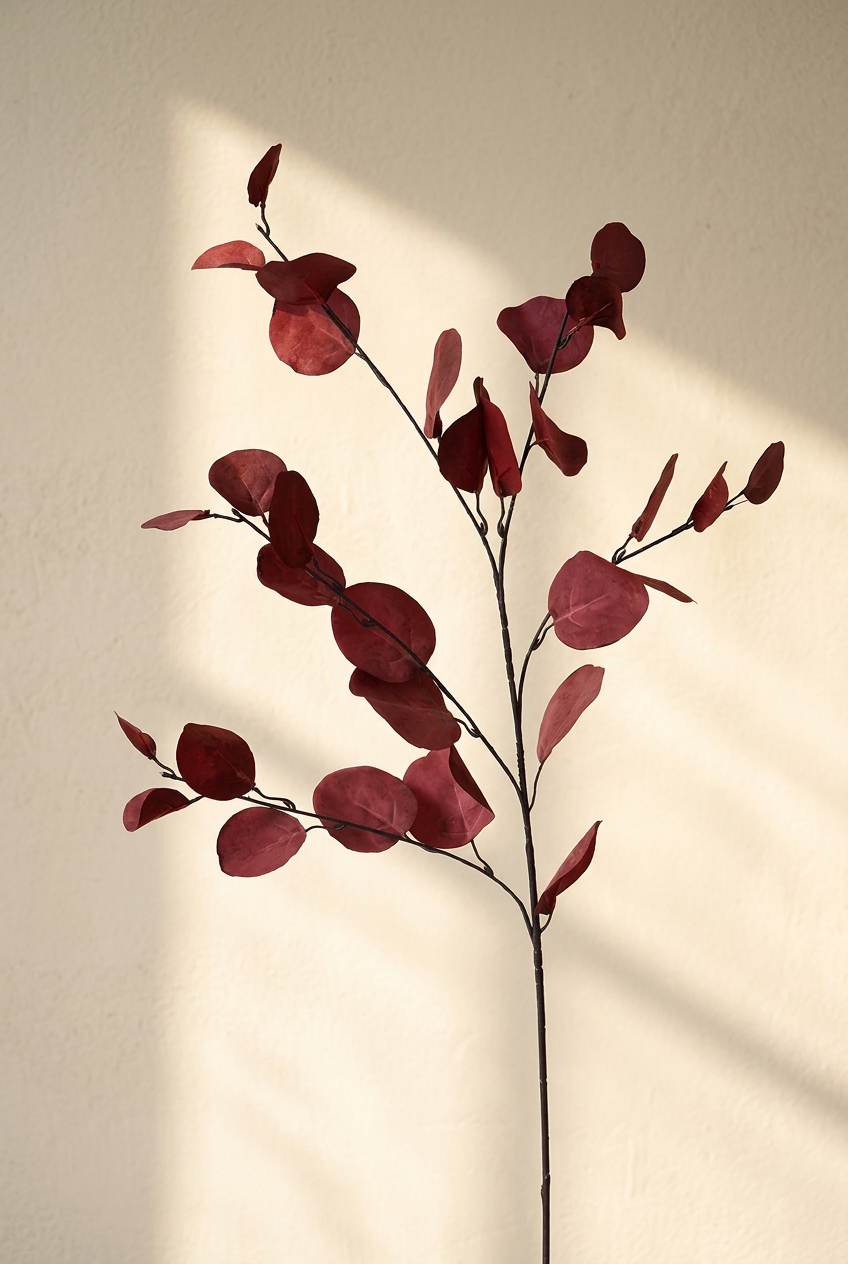 34.3" Autumn Faux Eucalyptus Branches for Fall Decor | Tall Artificial Greenery in 10 Colors Burgundy Red | Artificial Greenery | Eco Perennial