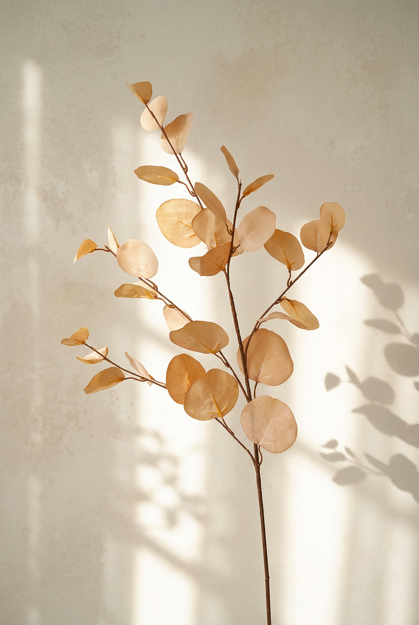 34.3" Autumn Faux Eucalyptus Branches for Fall Decor | Tall Artificial Greenery in 10 Colors Champagne | Artificial Greenery | Eco Perennial