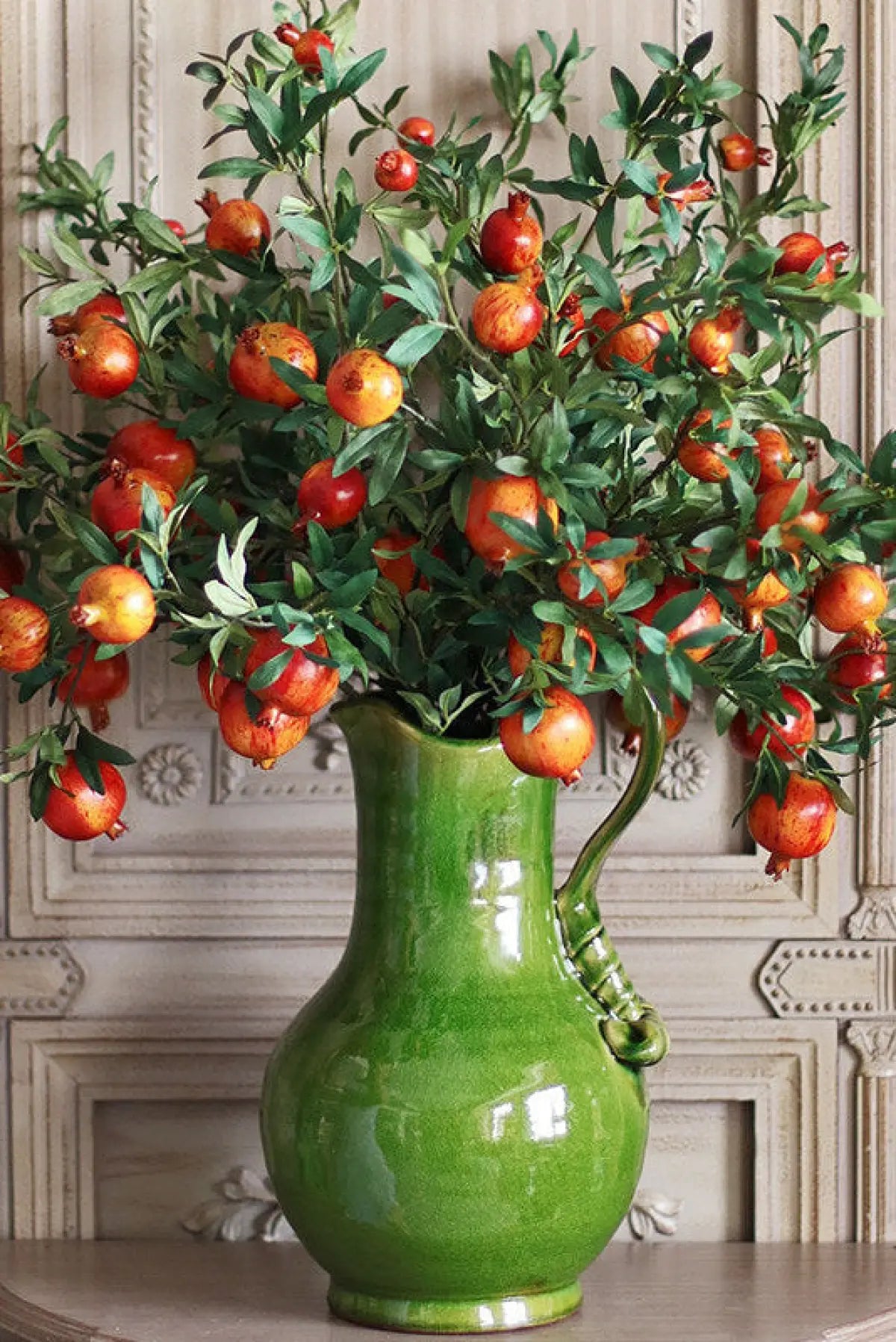 "Autumn Harvest" Realistic Faux Pomegranate Branch | Premium Statement Stem 10 | Realistic Faux Silk Flowers for Home Decor - Eco Perennial