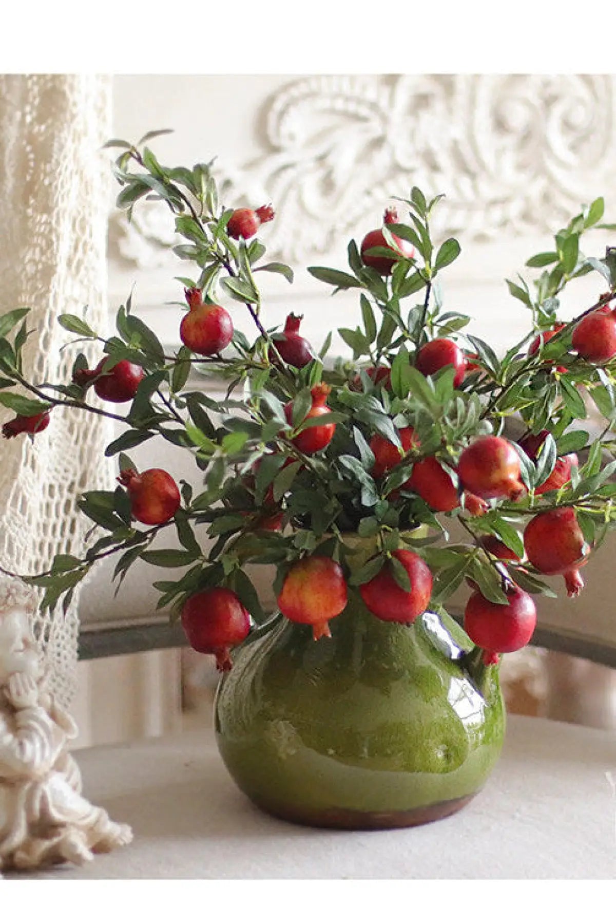 "Autumn Harvest" Realistic Faux Pomegranate Branch | Premium Statement Stem A Bunch of 6 Stems | Realistic Faux Silk Flowers for Home Decor - Eco Perennial