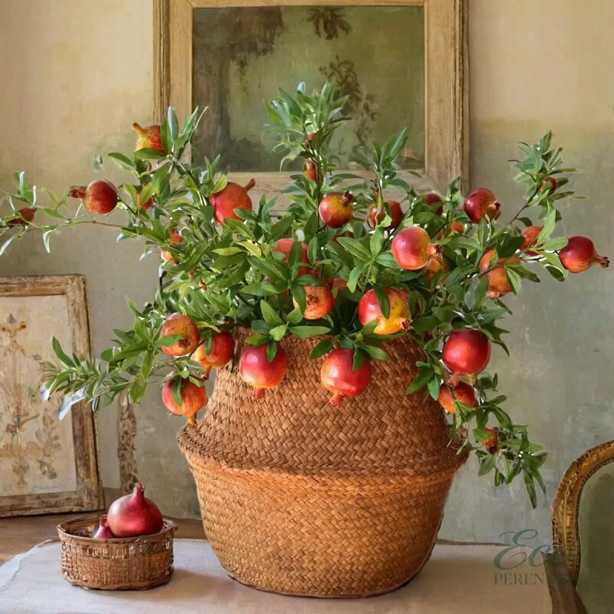 "Autumn Harvest" Realistic Faux Pomegranate Branch | Premium Statement Stem | Realistic Faux Silk Flowers for Home Decor - Eco Perennial
