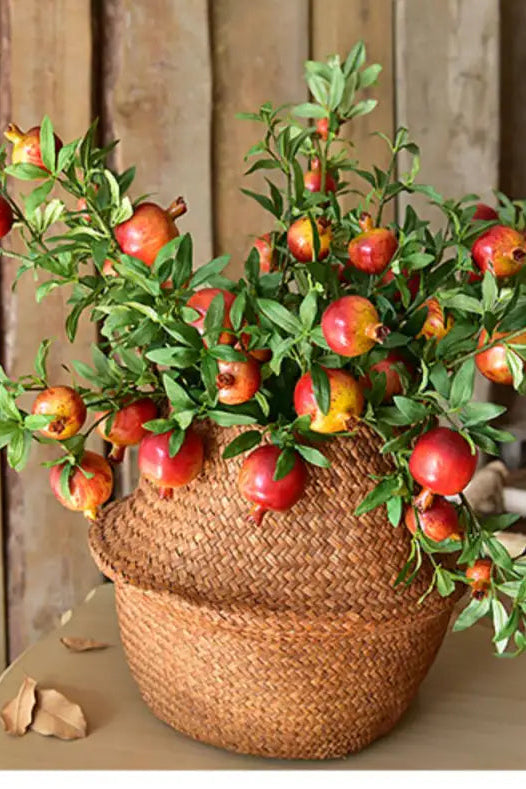"Autumn Harvest" Realistic Faux Pomegranate Branch | Premium Statement Stem | Realistic Faux Silk Flowers for Home Decor - Eco Perennial