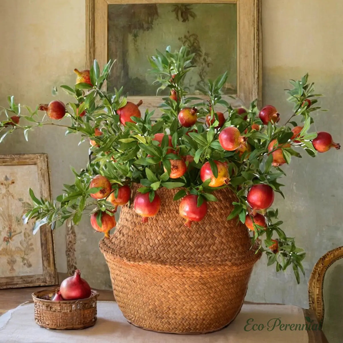 "Autumn Harvest" Realistic Faux Pomegranate Branch | Premium Statement Stem | Realistic Faux Silk Flowers for Home Decor - Eco Perennial
