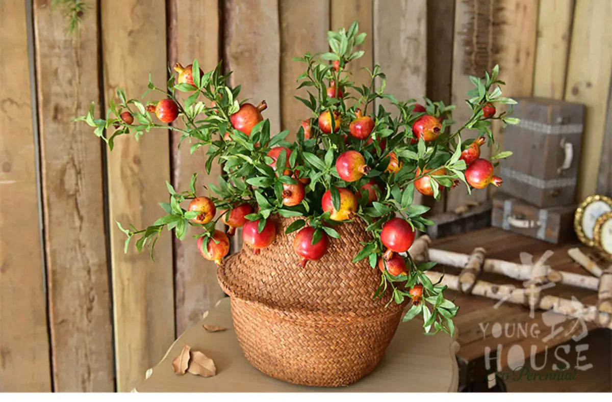 "Autumn Harvest" Realistic Faux Pomegranate Branch | Premium Statement Stem | Realistic Faux Silk Flowers for Home Decor - Eco Perennial