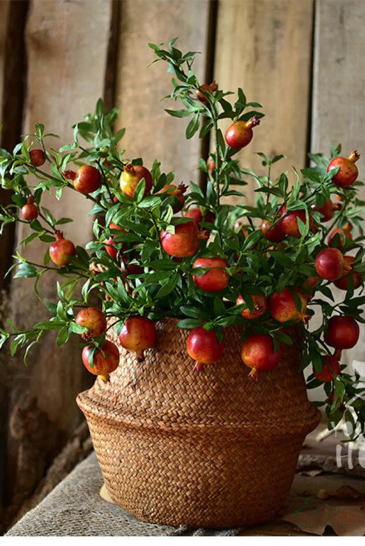 "Autumn Harvest" Realistic Faux Pomegranate Branch | Premium Statement Stem | Realistic Faux Silk Flowers for Home Decor - Eco Perennial