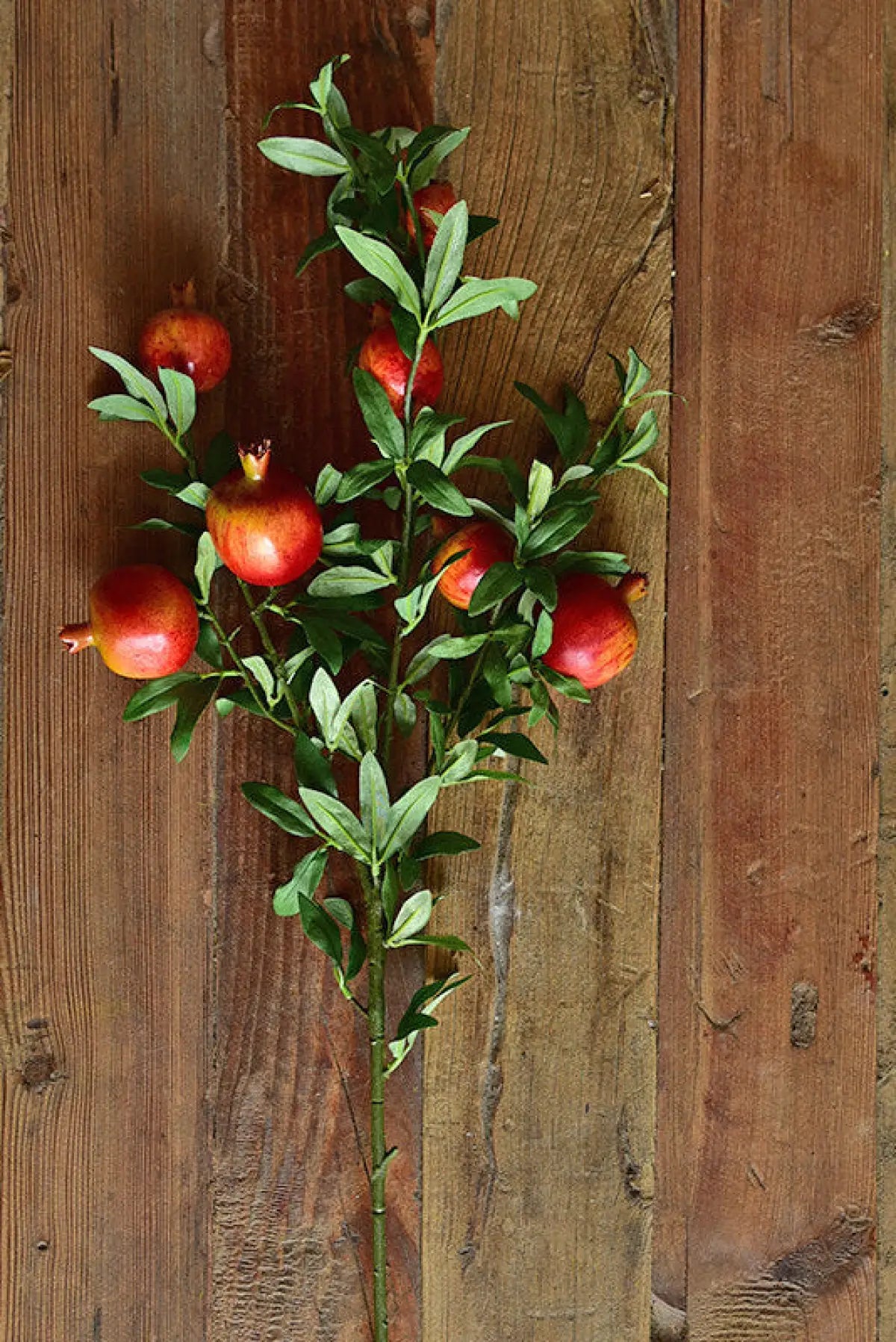 "Autumn Harvest" Realistic Faux Pomegranate Branch | Premium Statement Stem Single Branch (1 Stem) | Realistic Faux Silk Flowers for Home Decor - Eco Perennial