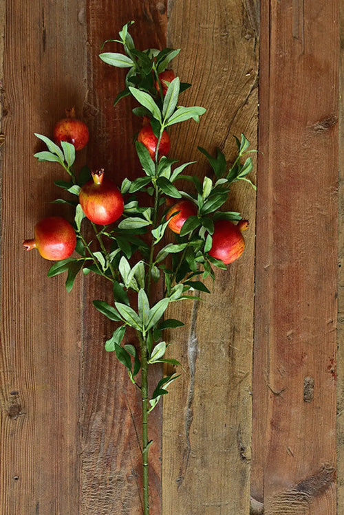 "Autumn Harvest" Realistic Faux Pomegranate Branch | Premium Statement Stem Single Branch (1 Stem) | Realistic Faux Silk Flowers for Home Decor - Eco Perennial