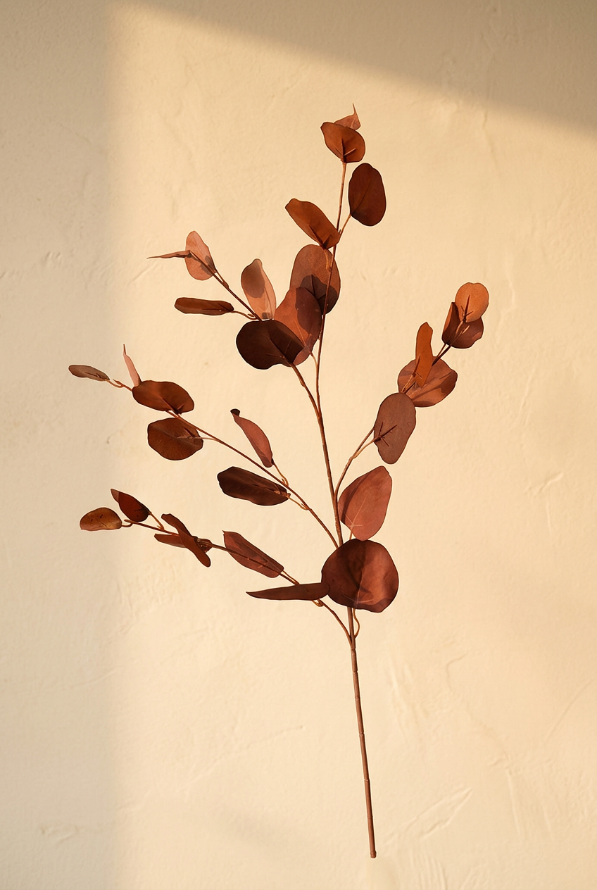 34.3" Autumn Faux Eucalyptus Branches for Fall Decor | Tall Artificial Greenery in 10 Colors Brown | Artificial Greenery | Eco Perennial