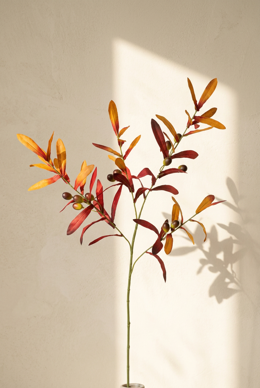 30" Faux Autumn Olive Branches with Fruit 4-Fork — 30" | Artificial Greenery | Eco Perennial