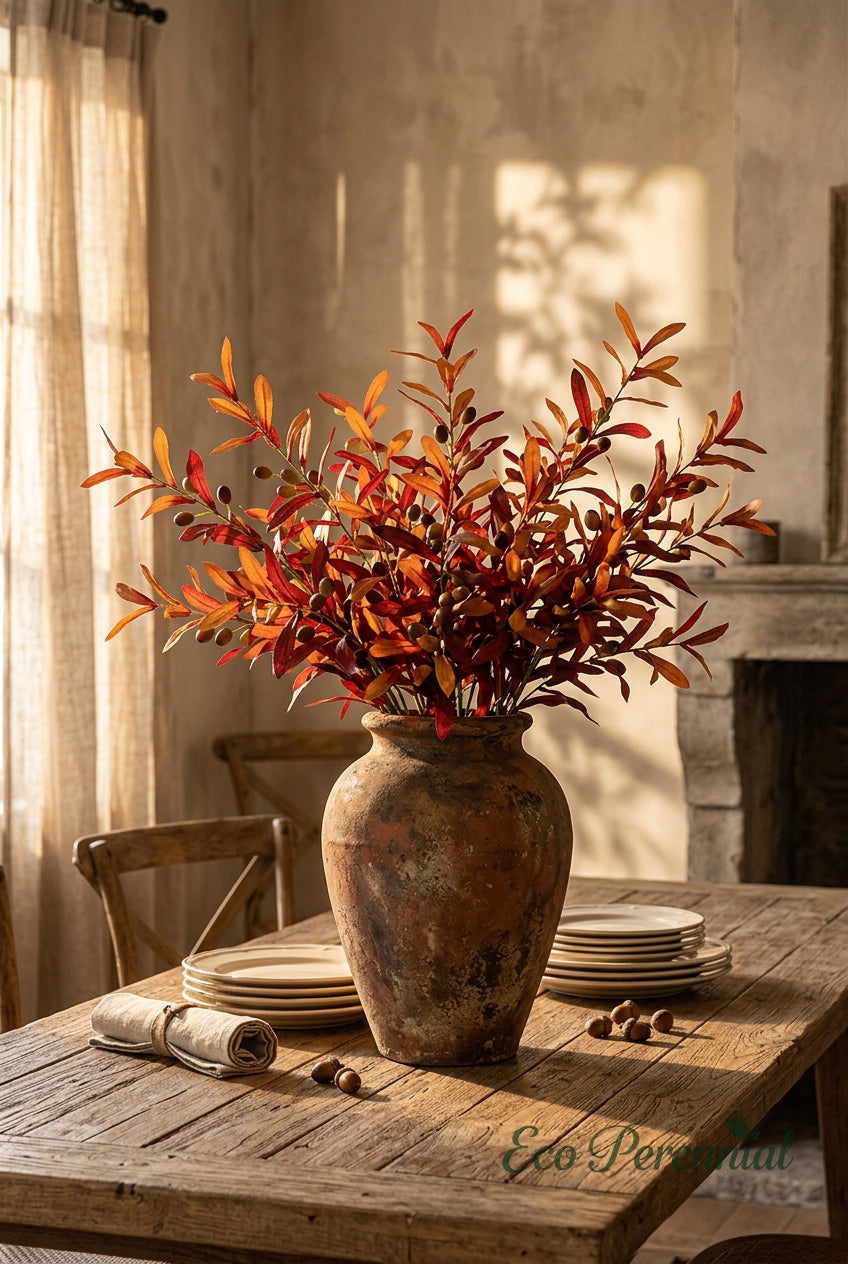 30" Faux Autumn Olive Branches with Fruit | Artificial Greenery | Eco Perennial