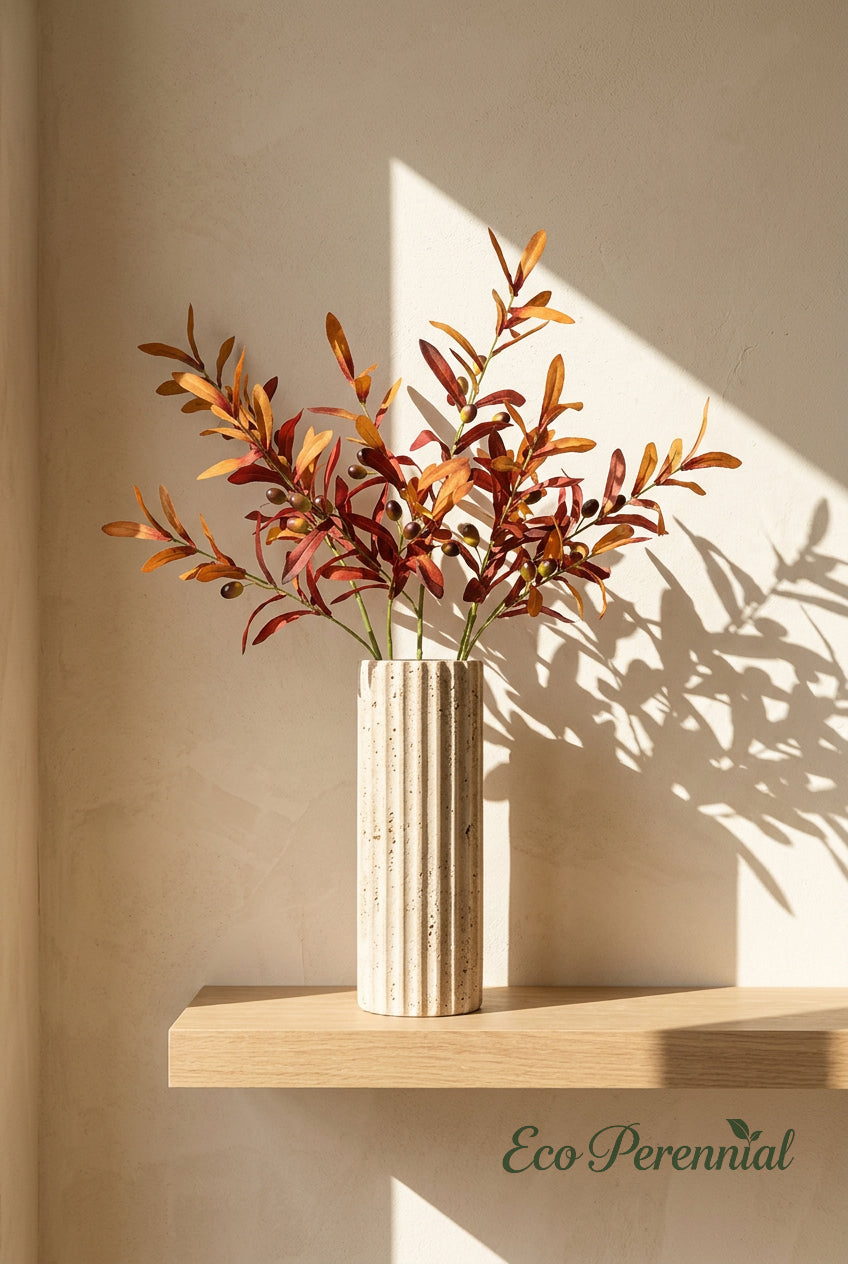 30" Faux Autumn Olive Branches with Fruit | Artificial Greenery | Eco Perennial