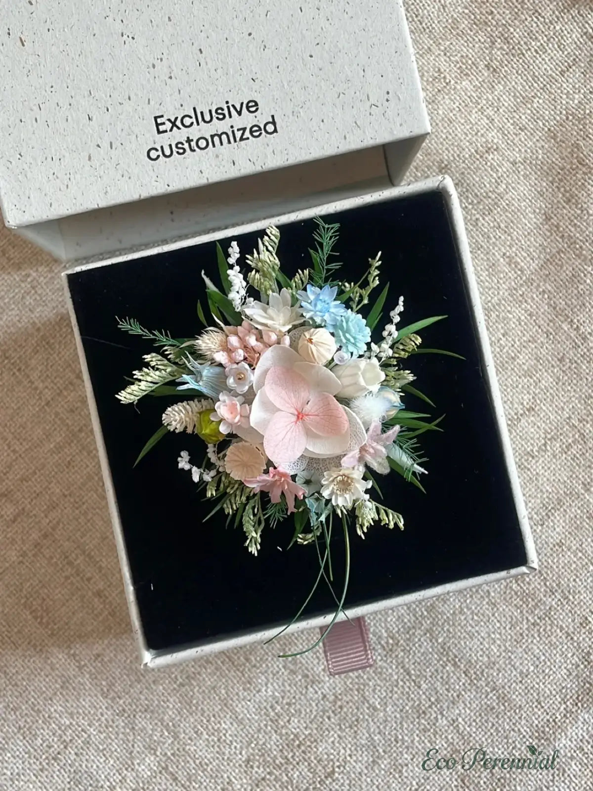 Blush Blue Meadow Preserved Flower Ring – Handcrafted Bridal Floral Jewelry | Realistic Faux Silk Flowers for Home Decor - Eco Perennial