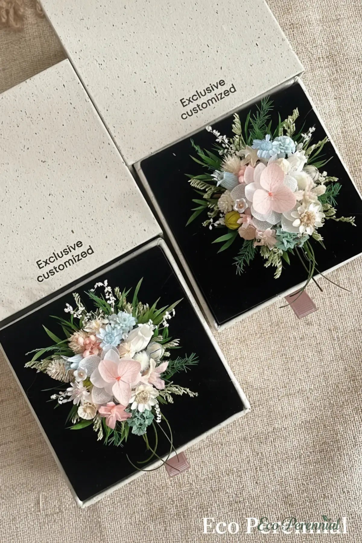 Blush Blue Meadow Preserved Flower Ring – Handcrafted Bridal Floral Jewelry | Realistic Faux Silk Flowers for Home Decor - Eco Perennial