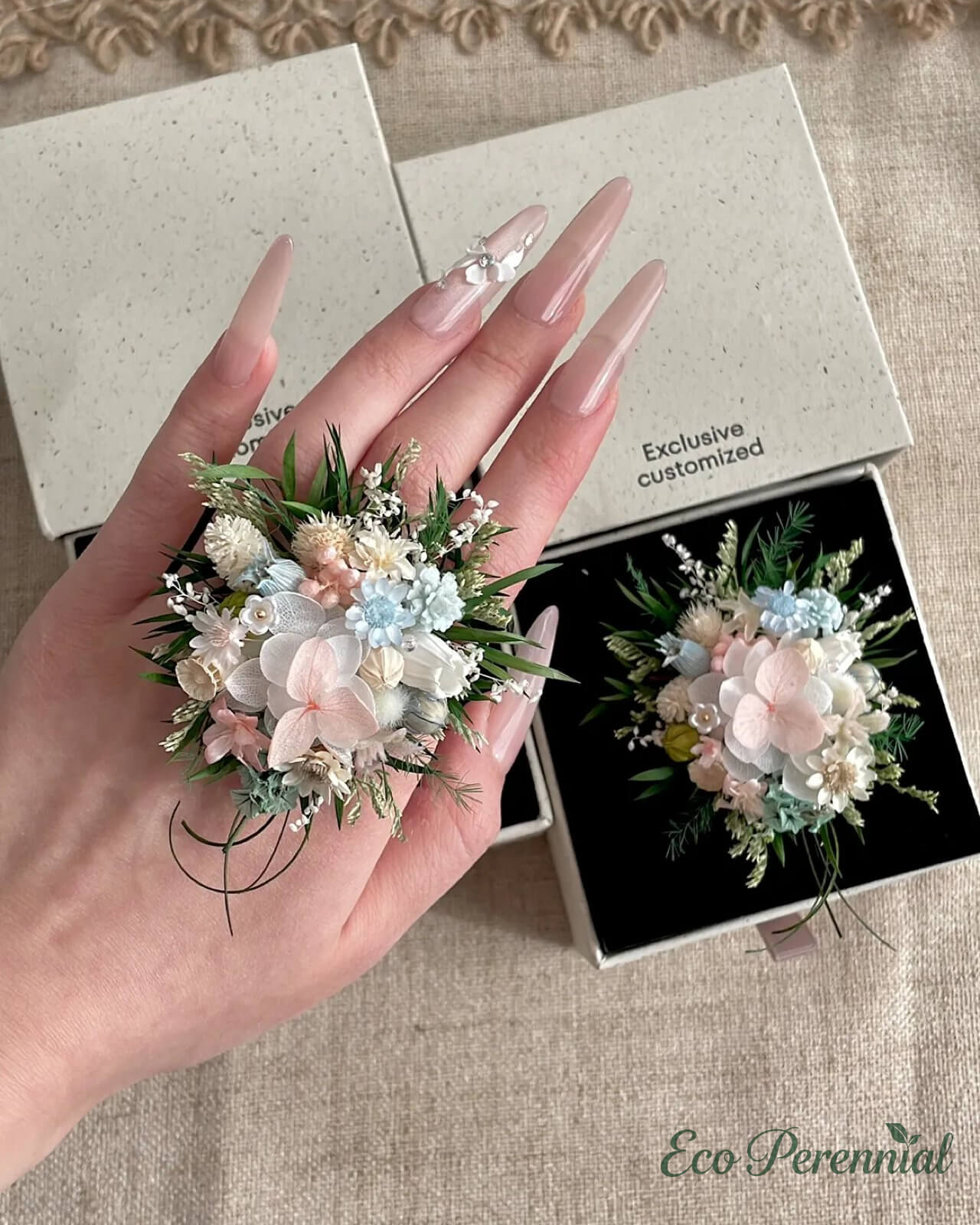 Blush Blue Meadow Preserved Flower Ring – Handcrafted Bridal Floral Jewelry | Jewelry | Eco Perennial